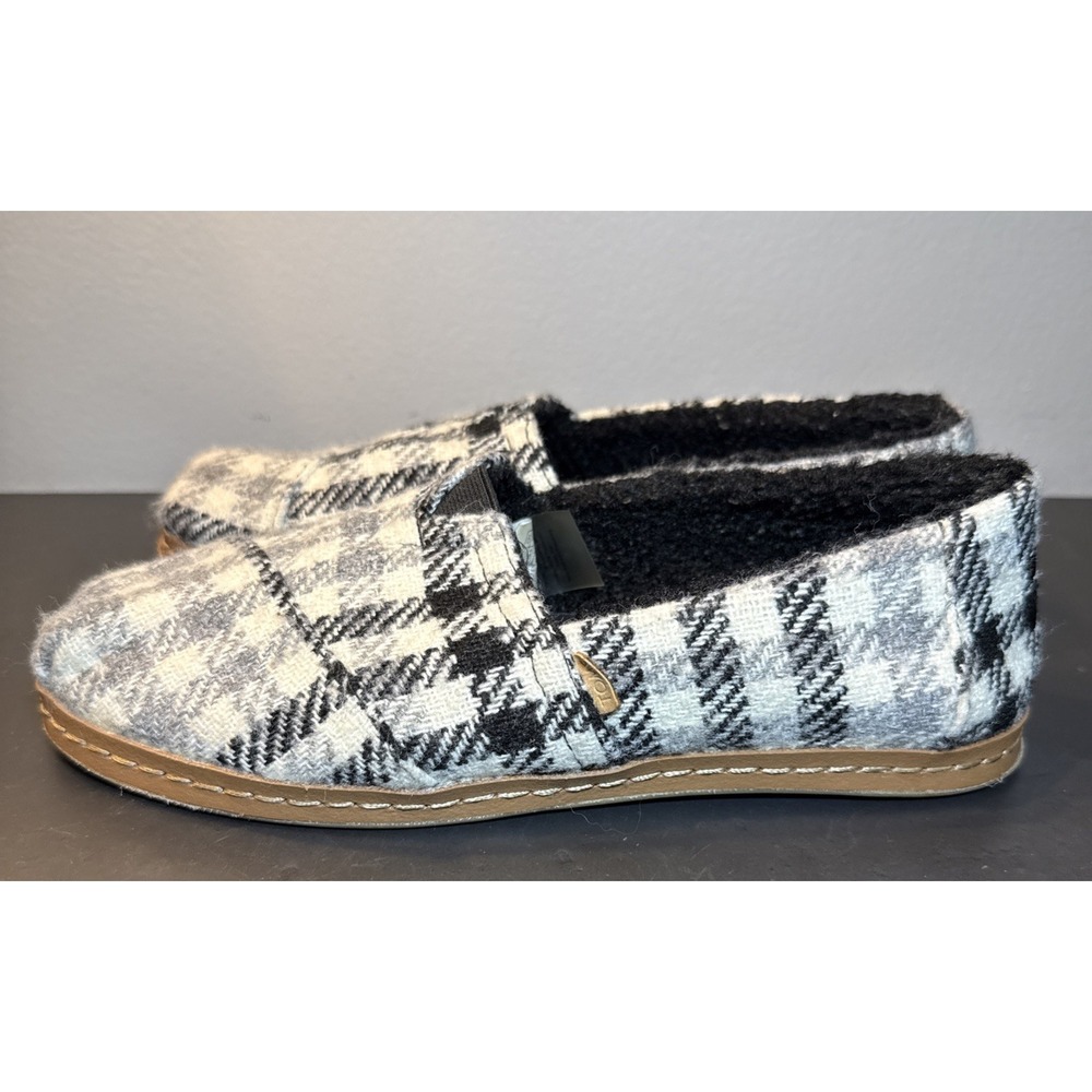 Toms Alpargata Womens 8 Wool Blend Leather Wrapped Faux Fur‎ Lined Plaid Slip On - Picture 3 of 7